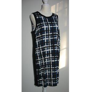Banana Republic Factory shift dress blue black plaid pattern 8 grid medium white